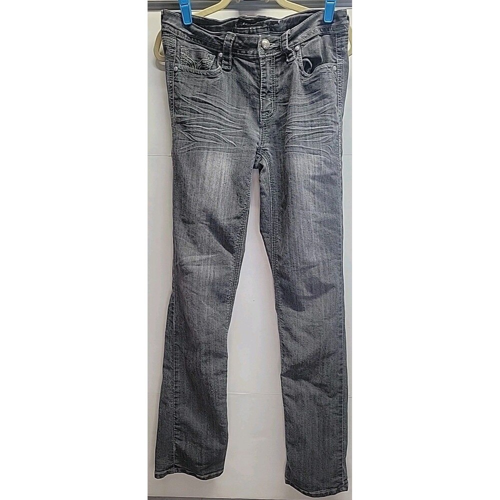 Suko Jeans Womens Size 8 x 33  Black‎ Medium Wash Bling Pocket Studs Y2K